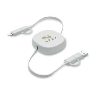 Câble de charge rétractable de 60 watts - LINEA - Blanc