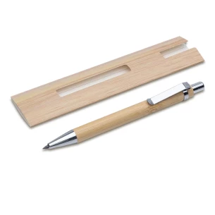 Stylo à bille/crayon en bambou réutilisable dans un étui Lakimus - beige