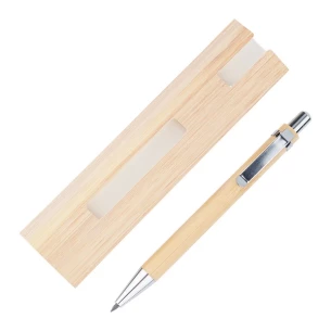 Stylo à bille/crayon en bambou réutilisable dans un étui Lakimus - beige